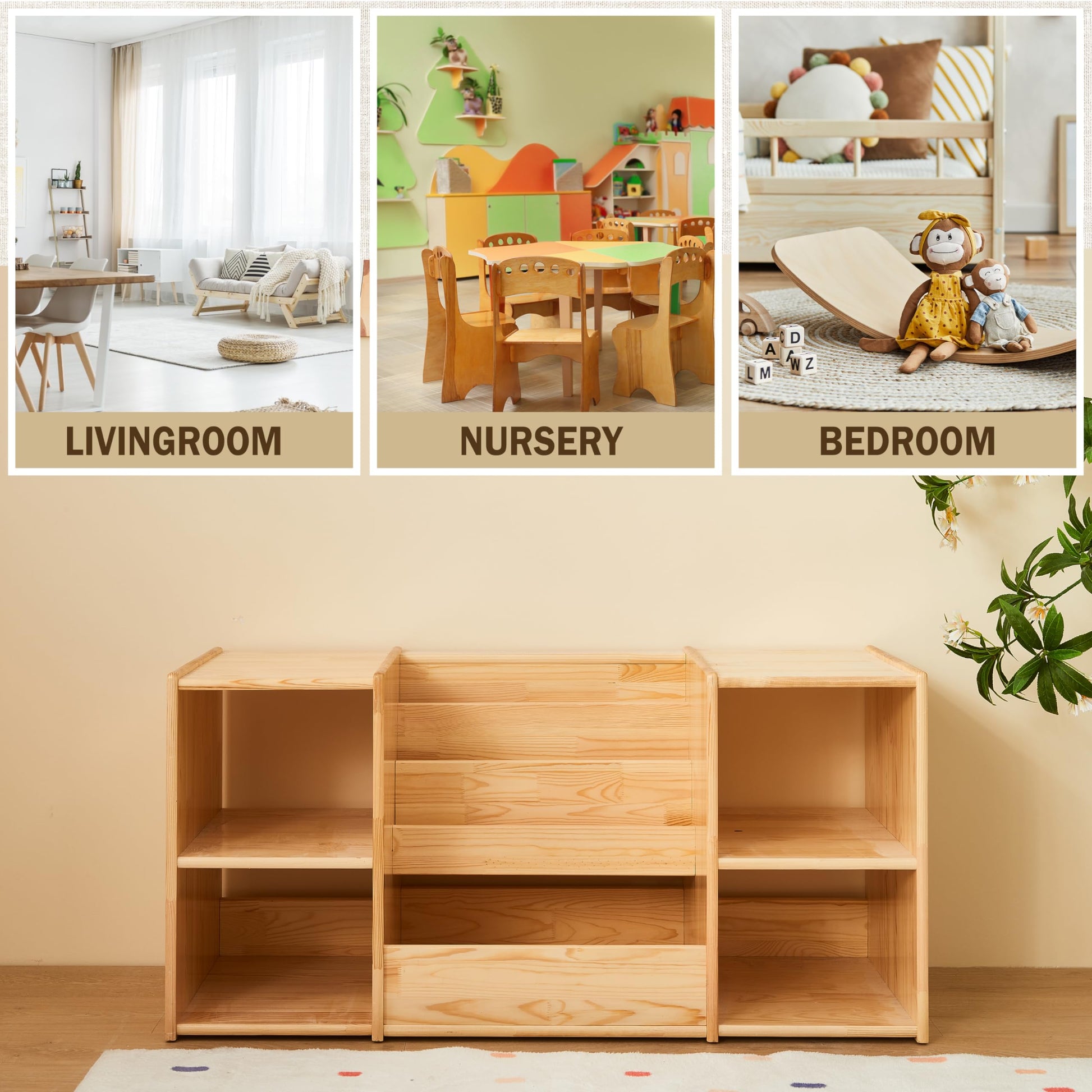 Montessori-Inspired Kids Bookshelf and Toy Organizer with Natural Wood Finish - WoodArtSupply