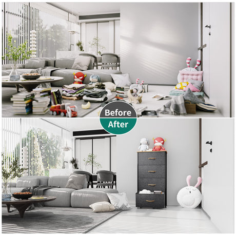 YITAHOME Dresser with 4 Drawers - Fabric Storage Tower, Organizer Unit for Bedroom, Living Room, Hallway, Closets - Sturdy Steel Frame, Wooden Top & YITAHOME