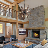 VANZARLA 9-Light Sputnik Pendant Light Black, Farmhouse Wood Chandelier for Dining Room Industrial Hanging Light Fixture Ceiling for Bedroom Entryway Kitchen Foyer Living Room VANZARLA