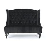 Christopher Knight Home Leora Modern Glam Tufted Velvet Wingback Loveseat, Black / Dark Brown Christopher Knight Home