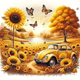 DIY Car Sunflower Diamond Art Kits for Adults, 5D Diamond Painting for Beginners, Diamond Dot, Small Dimond Art Paintings Kit, Full Drill Gem Painting, Crafts for Adults, Home Wall Decor 14x14inch Rekxtmo