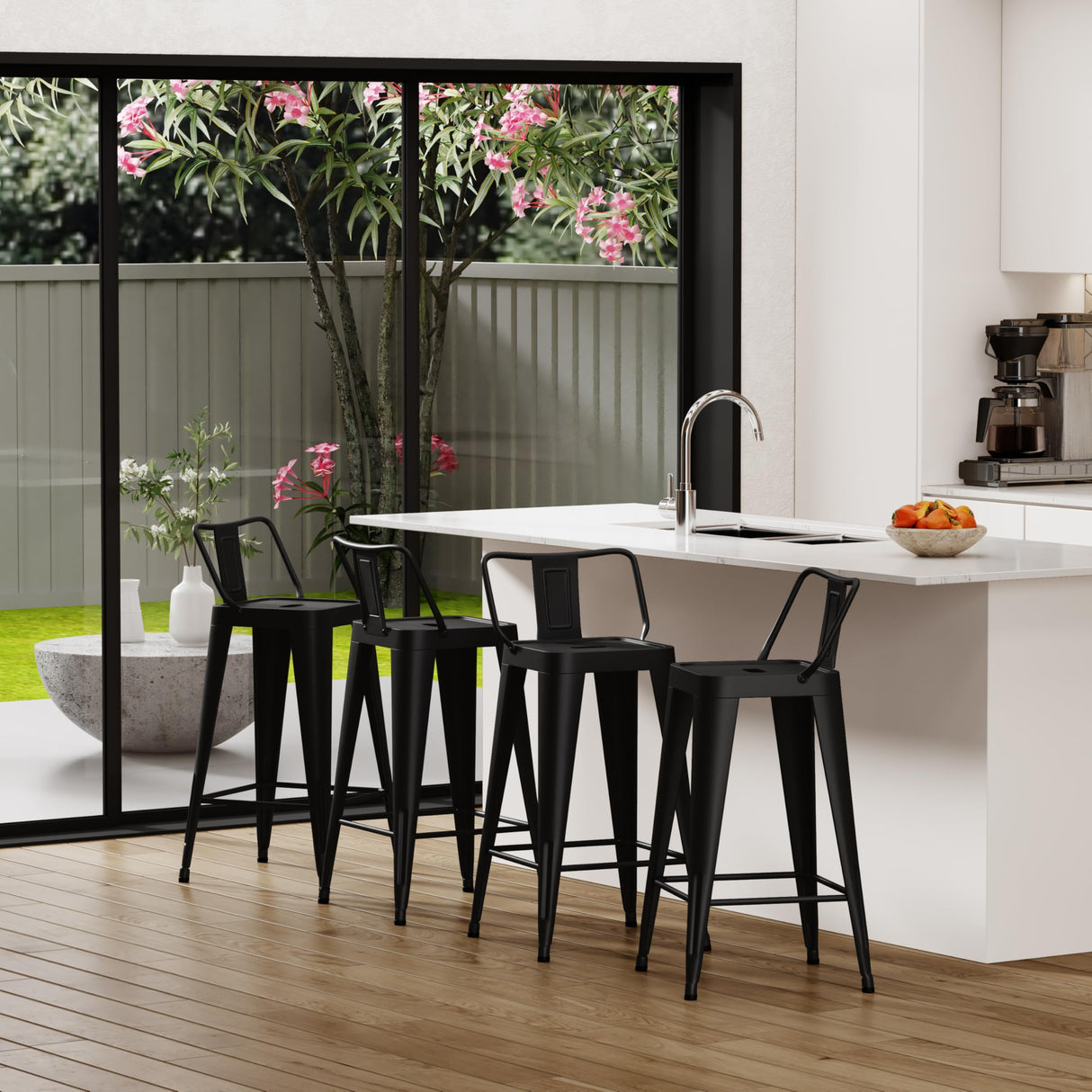 Arlunar home Metal Bar Stools Set of 4 Barstools Indoor/Outdoor Counter Height Bar Stools Bar Chairswith Back Counter Height for Kitchen Island Dining Room (Black, 26inch) Arlunar home