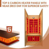 springspa Far Infrared Sauna Room, Near Zero EMF Canadian Hemlock Wood Sauna with 1400W, 9 Chromo Therapy Lights, Oxygen Ionizer, Bluetooth, LCD Control Pannel for Indoor Use, 1 Person springspa