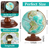 JOWHOL Illuminated Globe of the World with Wooden Stand, 8'' World Globe for Kids & Adults' Learning Built-in LED Night Light, Home Office Classroom Decor Geography Gifts(Elegant Turquoise) JOWHOL