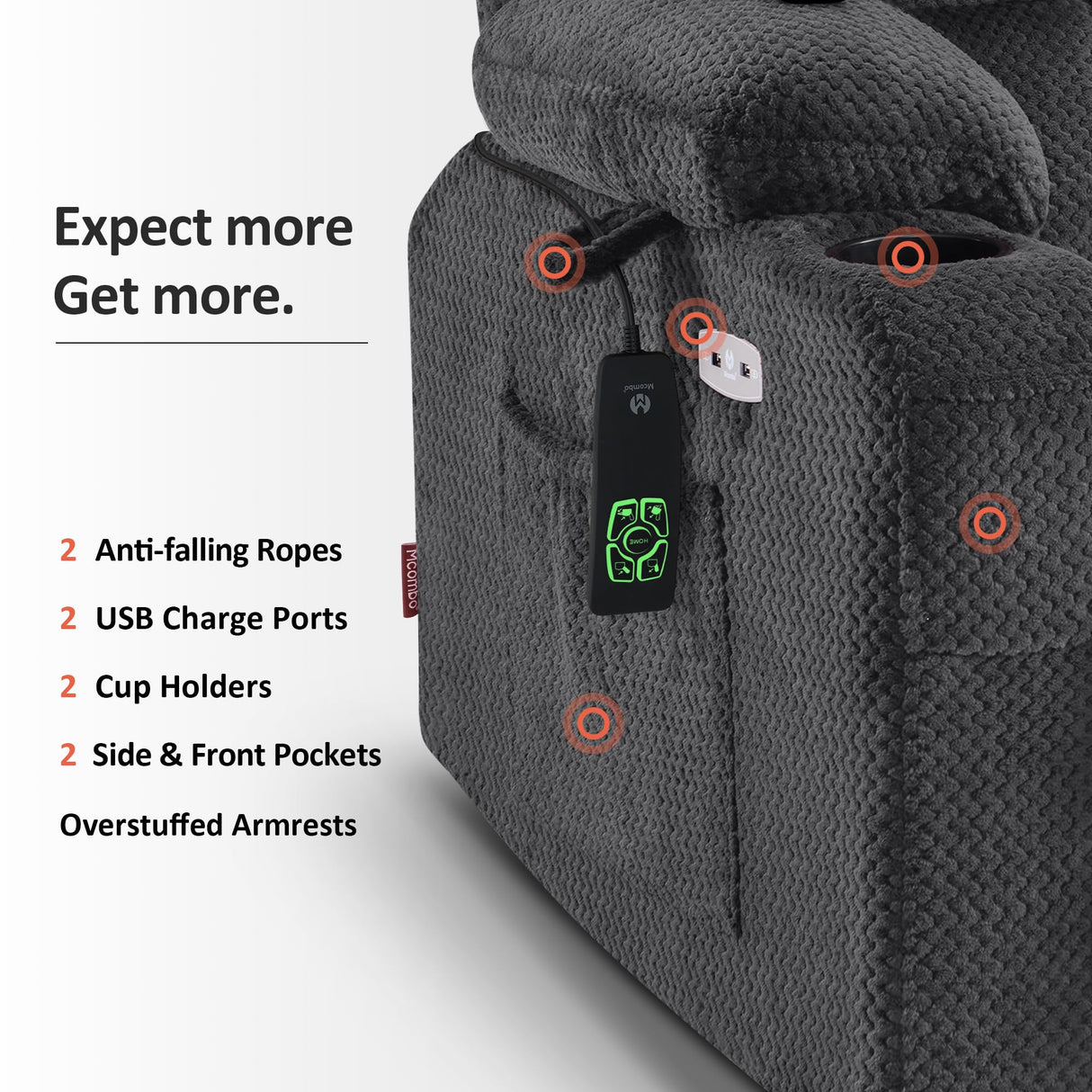 MCombo Oversized Power Lift Recliner Chair for Elderly, Dual Motor Lift Chair with Heat and Massage, Lay Flat Lift Chair for Big and Tall, Cup Holders, Fabric R7891 (Oversize, Dark Gray) MCombo