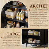 LYNCOHOME 71 Inch Fluted Arched Cabinet with Doors, Tall Storage Cabinet, Oak Wood Finish, Adjustable Shelves, Arched Bookcase for Dining Room,Kitchen（Black） LYNCOHOME