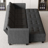 Belffin Storage Modular Sleeper Sofa Sectional Couch with Wide Chaises Convertible Sectional Sofa Bed Modular Sleeper Sectional Couch Bed Dark Grey Belffin