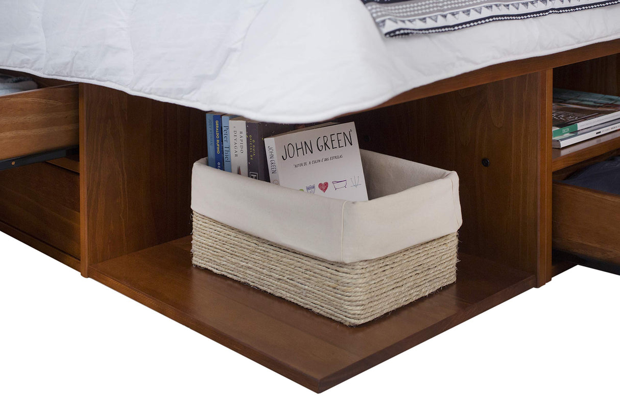 Bali Storage Platform Bed with Drawers in Caramel Brown Wood - King Size memomad
