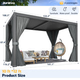 Airwire Pergola 10x12 Ft Louvered Pergola Aluminum Outdoor Pergolas W/Adjustable Roof, Waterproof Curtains and Nets Outdoor Gazebo for Deck,Patio,Backyard and Garden AirWire