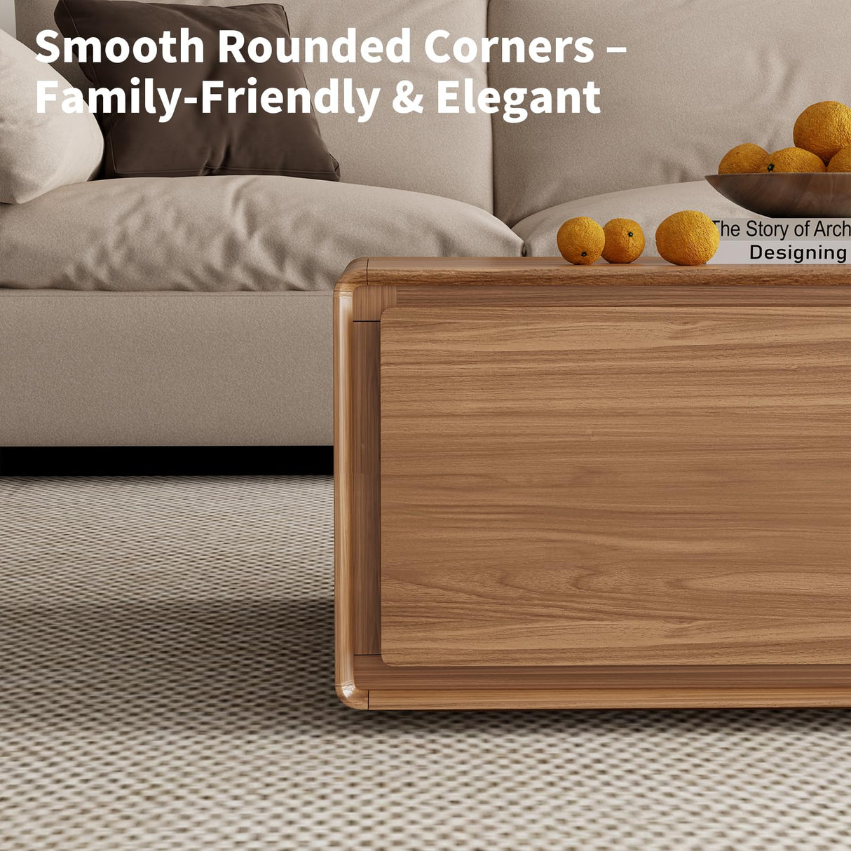 Luxury Walnut Wood Square Coffee Table with Large Hidden Storage, Expandable Tabletop Center Table for Living Room, Modern Accent Table with Drawers (Walnut Coffee Table) WuerQi