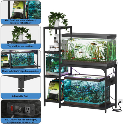 VOWNER 20-29 Gallon Fish Tank Stand with Power Outlet, Wood Aquarium Stand with Shelves for Fish Tank Accessories Storage, Heavy Duty Metal Frame, Turtle Reptile Terrarium Stand, Load 500lb,  - WoodArtSupply