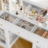 Wodeer Makeup Vanity Desk with Mirror and Lights, White Vanity with Glass Top, LED Lights & Power Outlet, 3 Drawers & 2 RGB Glass Cabinets, Adjustable Lighted Dressing Table for Women & Girls Bedroom Wodeer