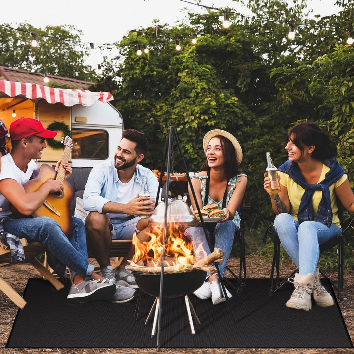 60x40 inches Outdoor Fire Pits Mat, Fireplace Floor Mat, Heat Resistant 4200°F, 6 Layers Deck Patio Protect pad, Tamfile Under Grill Mat Perfect for Grass Outdoor Wood Fire Pit and BBQ Smoker, Black