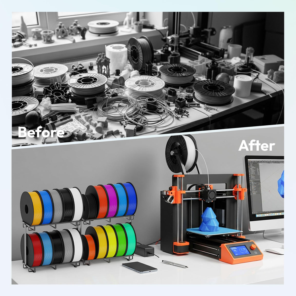 Sunnacate 2 Pack Desktop Filament Storage Rack, Metal Rolling Spool Holder Organizer, Heavy Duty 3D Printing Filament Spools Holder Shelf for PLA/ABS/TPU Filaments, Tabletop Organizer for Home Office Sunnacate