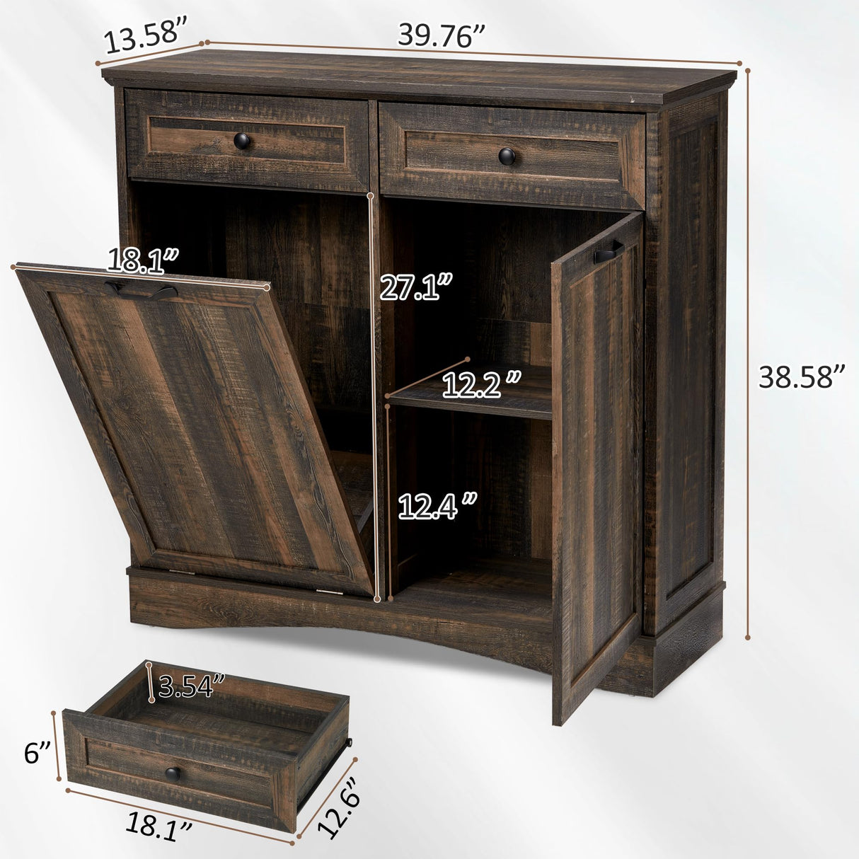 Spurgehom 13 Gallons Tilt Out Trash Cabinet Kitchen Waste Bins, Tilt Out Laundry Hamper Hidden Trash Cabinet Pet Proof Trash Can for Kitchen, Rustic Black Spurgehom