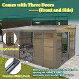 Domi 12x16FT Wall Mounted Sunroom, Against Wall Solarium with Galvanized Steel Sloping Roof, Detachable PC Screen, Front and Two Side Sliding Doors, Lean-to Gazebo Sun Room for Patio Deck domi outdoor living