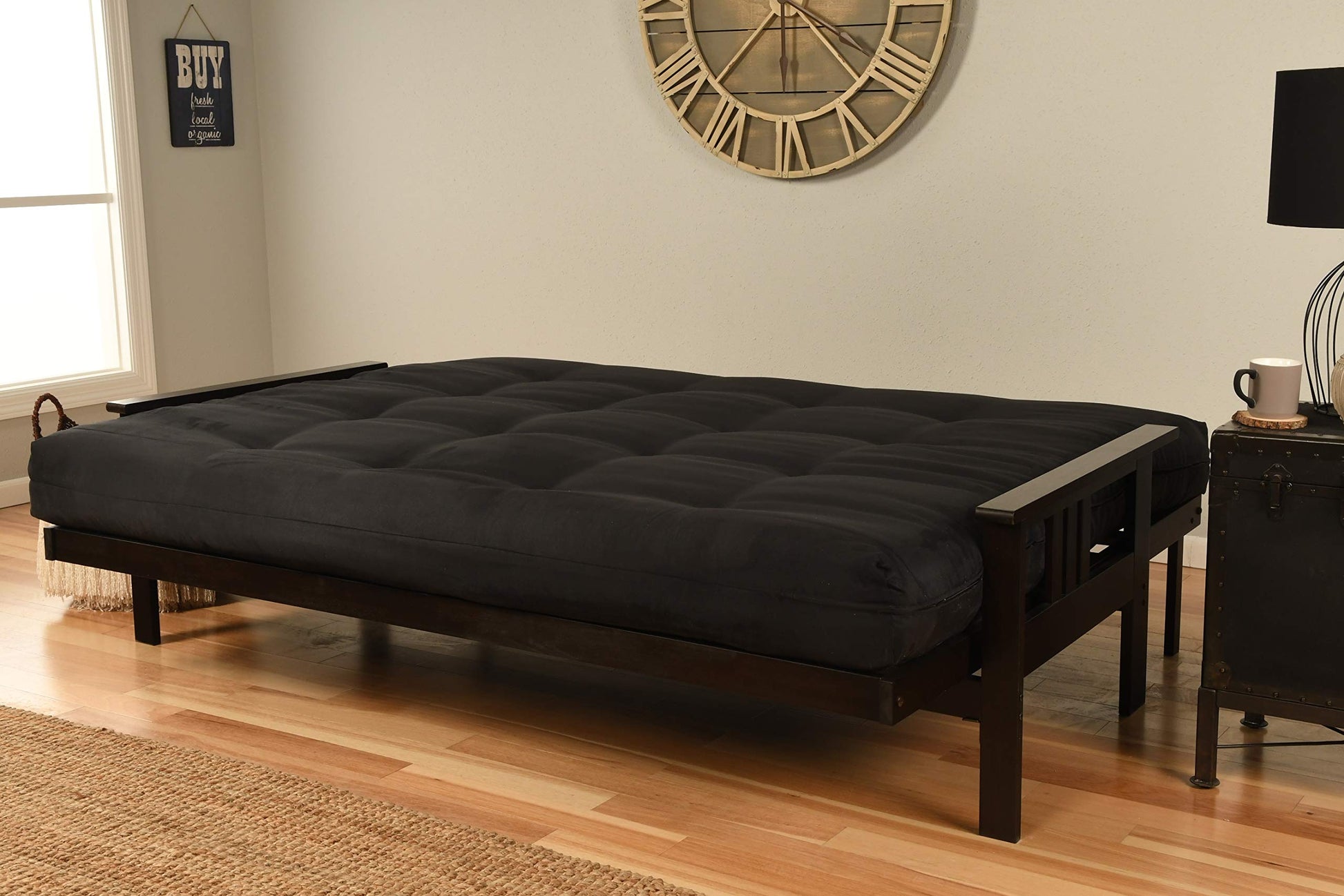 Kodiak Furniture Monterey Queen Futon Set in Espresso Finish, Suede Black - WoodArtSupply