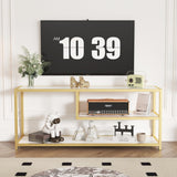 Function Home TV Stand for TVs up to 55 Inch, 3 Tier Entertainment Center, Media Console with Open Storage Shelves for Living Room Bedroom, 47” Modern TV Table with Faux Marble Top Gold Metal Leg Function Home