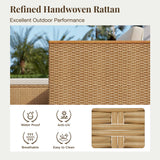 MIXPATIO Wicker Outdoor Patio Furniture Set 3 Pieces Patio Chaise Longue Conversation Set, Rattan L-Shaped Sofa Couch with Acacia Wood Coffee Table for Deck Porch and Garden MIXPATIO