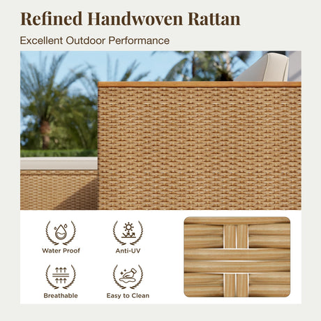 MIXPATIO Wicker Outdoor Patio Furniture Set 3 Pieces Patio Chaise Longue Conversation Set, Rattan L-Shaped Sofa Couch with Acacia Wood Coffee Table for Deck Porch and Garden MIXPATIO