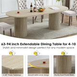 63"-94" Extendable Dining Table Set with 10 Beige Upholstered Chairs, 11 Piece Modern Oval Kitchen Table Set for 10 People, Space-Saving Expandable Dining Room Table Set with Wood Fluted Base Nimaolt