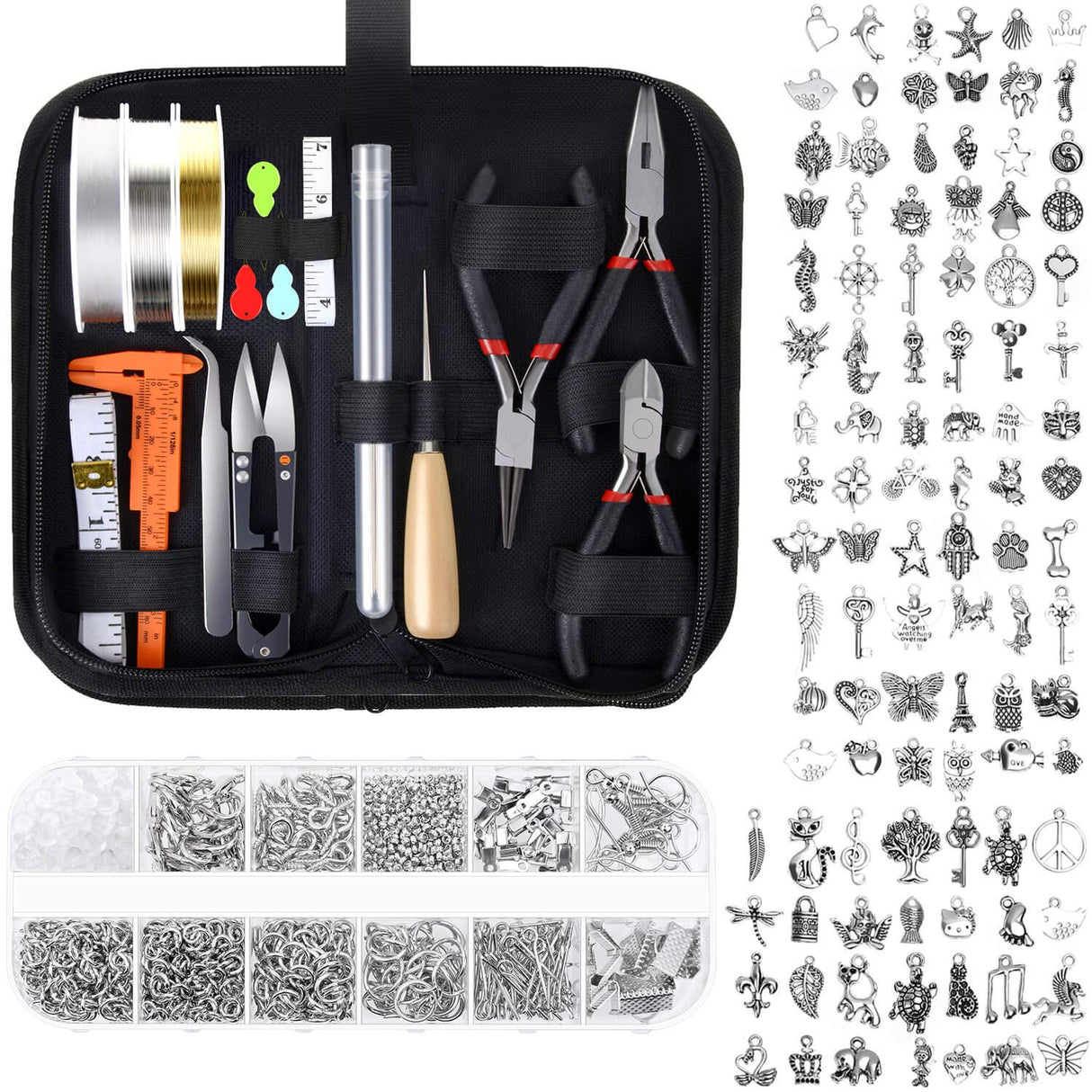 Audab Jewelry Making Kit with Tools, Wires, Charms and Findings for Jewelry Making and Repair Audab