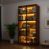 Bobve Display Cabinet with 4 Glass Doors, 5 Tier Storage Shelves Organizer, 78.7" Tall Bookshelf Bookcase with Storage Cabinet, Wooden Display Case Cabinet for Home,Office, Living Room (Walnut) Bobve