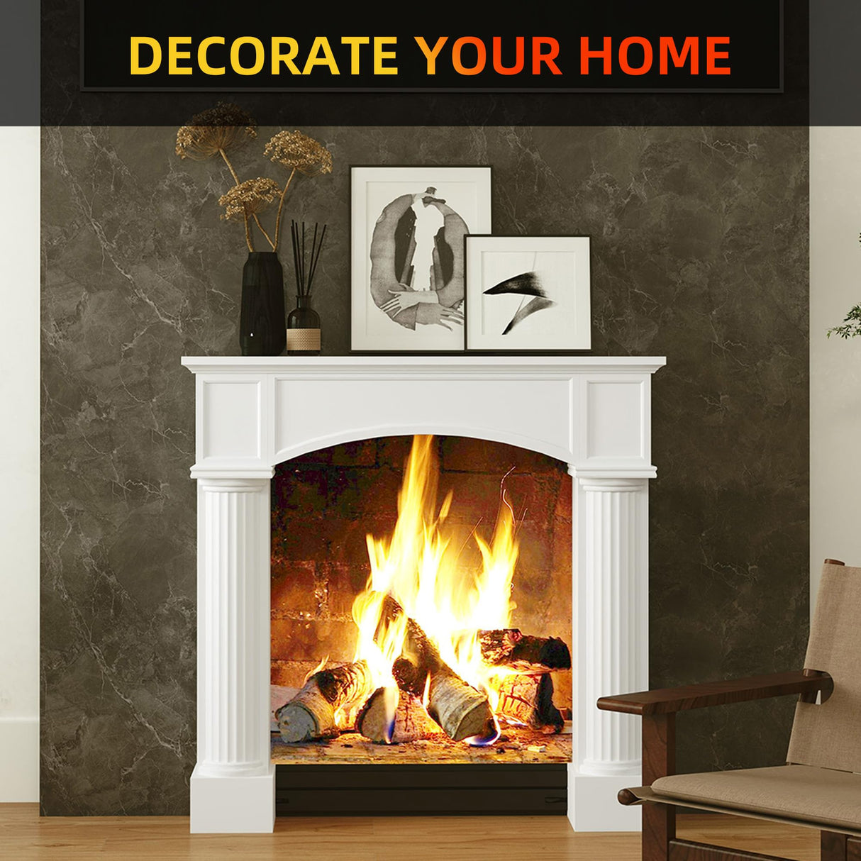 HOMCOM Modern Fireplace Mantel, Freestanding Fireplace Surround with Leg for Electric Fireplaces, 43.25" W x 42.75" H, White HOMCOM