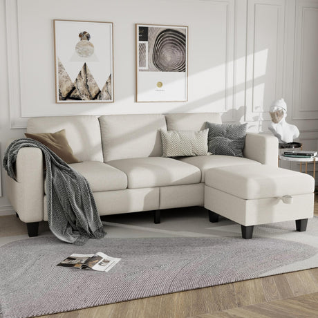 Couches for Living Room - Sectional Sofa L Shaped Cloud Couch-Small Modular 3 Seat-Comfy Linen with Storage Deep Seat Sofa,Washable Covers-Suitable for Living Room-Apartment-Office-Bedroom-Beige Clotius