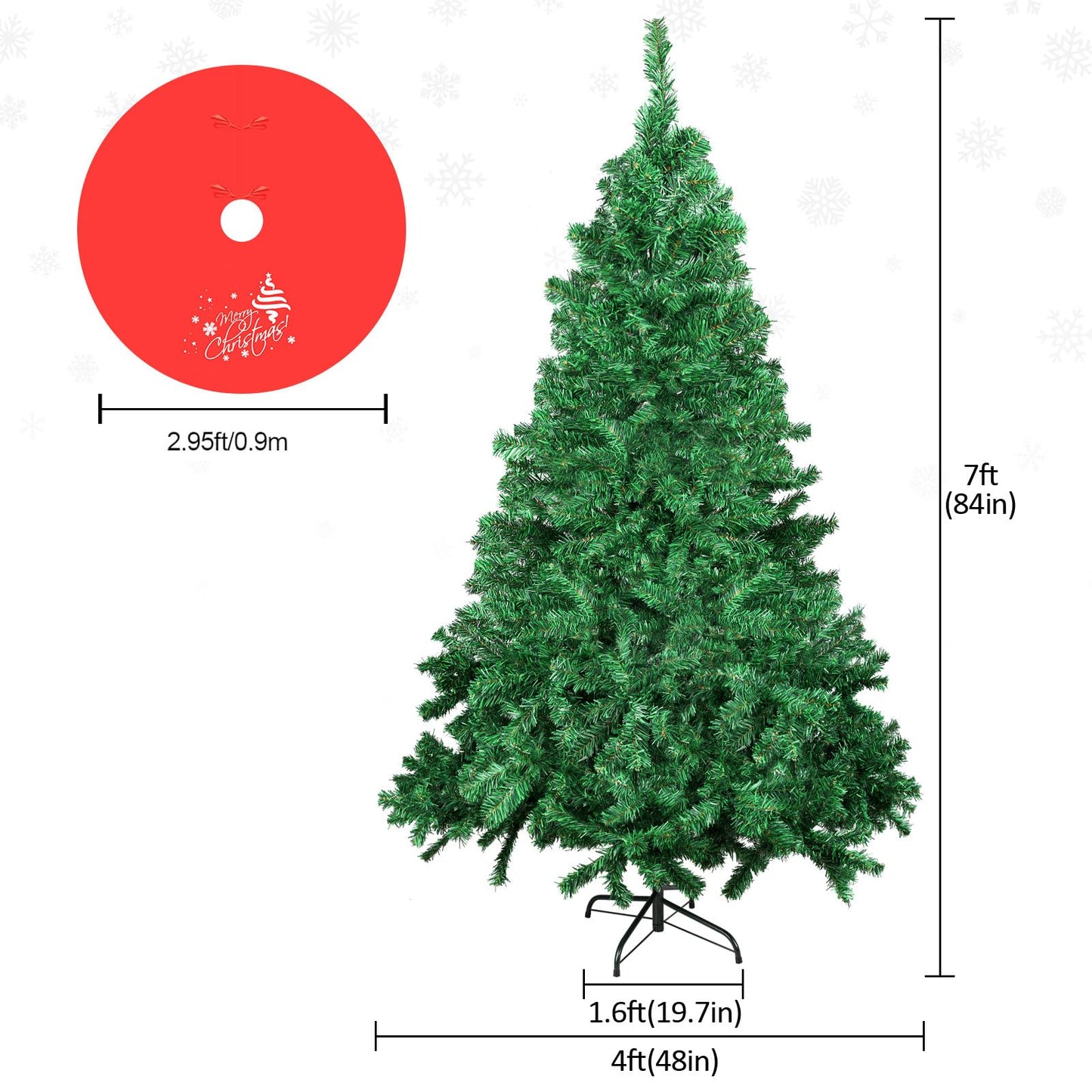 7ft Premium Artificial Christmas Tree Stand Pine Tree with 1000 PVC Branch Tips, Metal Hinges and Foldable Metal Base Full Hinged Spruce for Home Office Holiday Party Indoor Outdoor (Green)