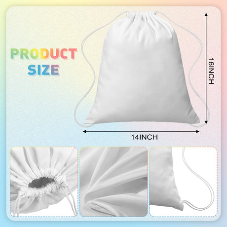 Saintrygo 12 Pieces Christmas Santa Sacks Drawstring Sublimation Santa Sack Blanks Tie Dye Cotton Drawstring Bags Drawstring Tote Backpack Items to Tie Dye DIY Birthday Party Favor Bags (White) Saintrygo