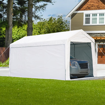 ADVANCE OUTDOOR 10x20 ft Heavy Duty Carport with Removable Sidewalls and Doors, Adjustable Height, Car Canopy Garage Party Tent Boat Shelter with 8 Reinforced Poles and 4 Sandbags, White