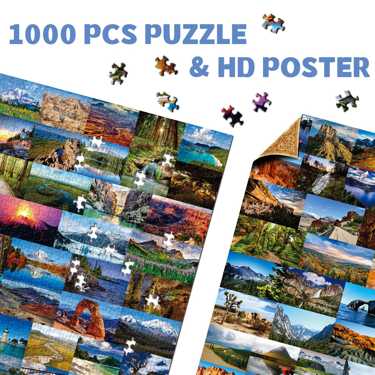 National Parks Puzzle for Adults 1000 Pieces, Landscape Nature Puzzle as National Parks Wall Decor, American Scenery Mountain Jigsaw Puzzle Including Yellowstone, Yosemite, Zion PPuzzling