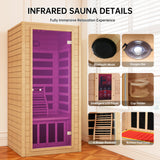 springspa Far Infrared Sauna 1 Person Indoor Sauna Spa Room, Canadian Hemlock Wooden Infrared Saunas for Home with Low Emf Lighting, Bluetooth Speakers, LCD Control Panel, 9 Chromotherapy springspa