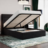 SHA CERLIN Full Size Lift Up Storage Bed/Velvet Upholstered/Modern Wingback Headboard/Upholstered Platform Bed Frame/Hydraulic Storage/No Box Spring Needed/Black SHA CERLIN