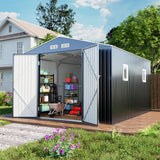 Metal Shed 10x12 Reinforced Sheds Outdoor Storage, Natural Lighting Tool Sheds with Translucent Roof Panels, Windows, and Lockable Doors, Ideal for Garden, Backyard, and Patio WACASA