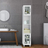 Tangkula Tall Bathroom Cabinet, Home Living Room Wood Storage Cabinet Free Standing w/ 4 Shelves and 2 Glass-Paneled Doors Suitable Tall Bathroom Cabinet Tangkula