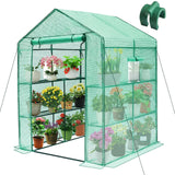 Greengro Greenhouse, 56 x 56 x 75'' Greenhouses for Outdoors, Durable Green House Kit with Window, Thicken PE Cover, 3 Tiers 8 Shelves, Heavy Duty Walk in Green Houses for Indoor Backyard Outside Greengro
