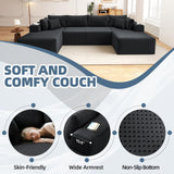 Mvpipi Cloud Couch U-Shaped Sectional Sofa, 134'' Modular Boneless Couches for Living Room, Corduroy Deep Seat Sofa with 2 Chaise Lounges and 1 Loveseat, 30D High-Resilience Foam, No Assembly, Black Mvpipi