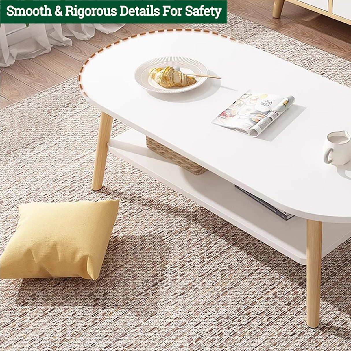 Modern Coffee Table for Living Room,Solid Wood Coffee Table with Storage Shelf,Oval Center Table Wooden Accent Cocktail End Table for Home Office Small Apartment(31.5" W, Brown) topjia