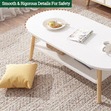 Modern Coffee Table for Living Room,Solid Wood Coffee Table with Storage Shelf,Oval Center Table Wooden Accent Cocktail End Table for Home Office Small Apartment(31.5" W, Brown) topjia