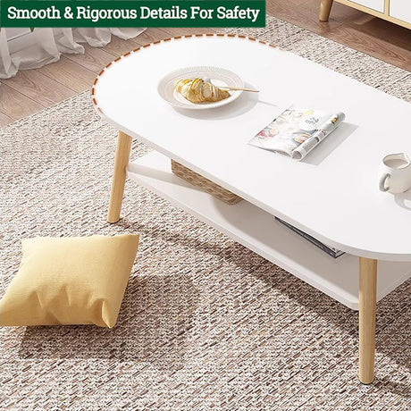 Modern Coffee Table for Living Room,Solid Wood Coffee Table with Storage Shelf,Oval Center Table Wooden Accent Cocktail End Table for Home Office Small Apartment(31.5" W, Brown) topjia