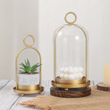 Versatile Metal Candle Holder Set with Handmade Glass Dome,Antique Brass Pillar Candle Stand, 5.2" & 4.1" Wide for Tabletop or Hanging, Industrial & Farmhouse Decor SHOHAYTO