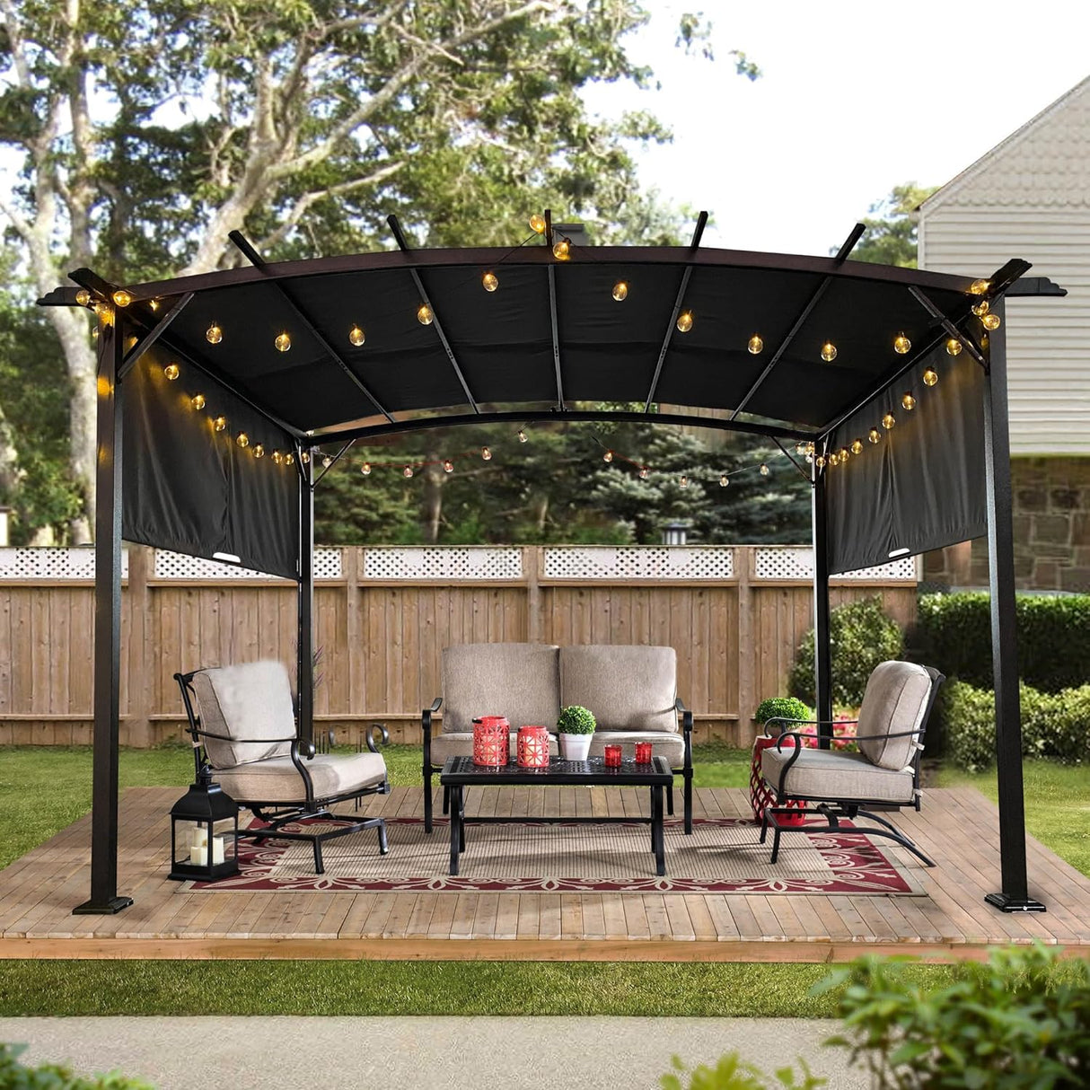 PERFECT GARDEN 12' L x 9' W Outdoor Patio Retractable Canopy Metal Pergola with Adjustable Shade, Metal pergola for Backyards, Gardens, Patios(Grey) PERFECT GARDEN