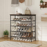 SUOERNUO Shoe Rack Organizer 5 Tier for Closet Entryway Free Standing Metal Storage Shoe Shelf with MDF Top Board，Black+Rustic Brown SUOERNUO