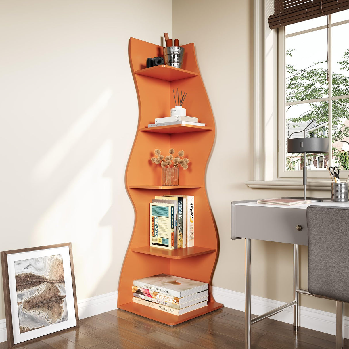 LITTLE TREE Small Corner Shelf, Modern 5-Tier Wall Corner Bookshelf, Stylish Bookcase Storage Rack for Small Space, Living Room, Bedroom LITTLE TREE