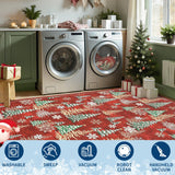GarveeHome Red 8x10 Christmas Rug Living Room Rug Non Slip Washable Stain Resistant 8x10 Washable Rugs Christmas Tree Snow Print Low Pile Soft Holiday Decor Carpet for Bedroom Laundry Room GarveeHome