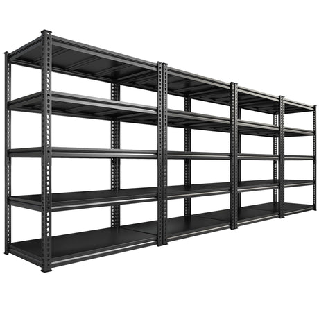 REIBII 72" H Garage Shelving Load 2500 LBS, Heavy Duty Storage Shelves, 5-Tier Adjustable Garage Shelves for Warehouse, Basement, 72" H x36 W x18 D, Black, 4 Pack REIBII