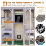 Catio Outdoor Cat Enclosure, Large Catio Walk-in Cat House Wooden Catio with Window Access for Patio, 5-Tier Cat Playpen Suumerpety