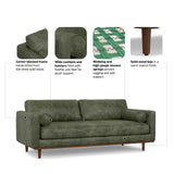 SIMPLIHOME Morrison 89-inch Wide Sofa in Moss Green Genuine Leather, Mid-Century Modern Design Couch for Living Room, Single Bench Cushion, 2 Back Cushions, 2 Bolster Pillows SIMPLIHOME